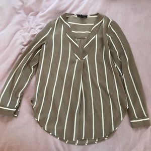 Tan and White Striped Button-Up